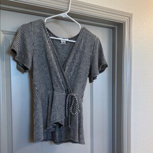Striped Black and White Wrap Top